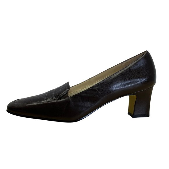 Fresco By Pierre Women’s Brown Leather Croc Embossed Whitney Pump Sz 10M - Picture 7 of 11